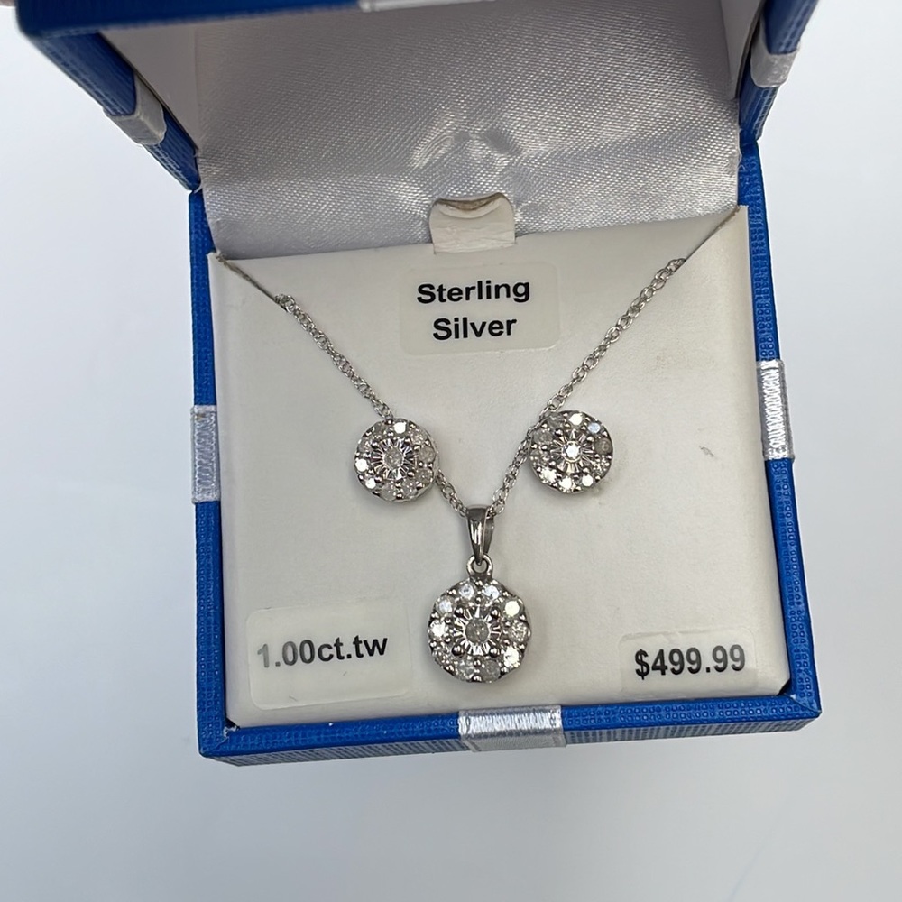 NWT 1ct.tw Diamond Sterling Silver Necklace/Earrings - Picture 9 of 15